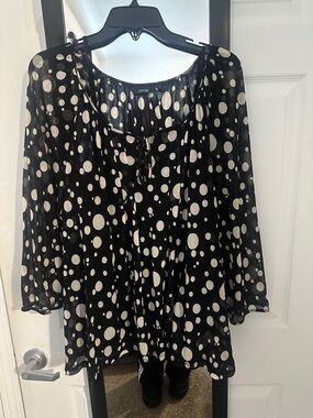 Apt. 9 Black and White Polka Dot Tie-Front Peasant Blouse